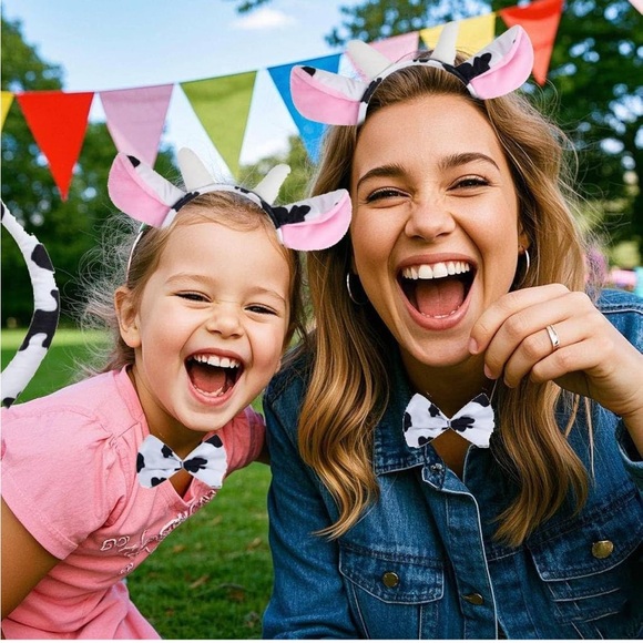 5for$10 Cute Cattle Milk Cow Headband Bowtie Tail Halloween Costume Set - Picture 1 of 7